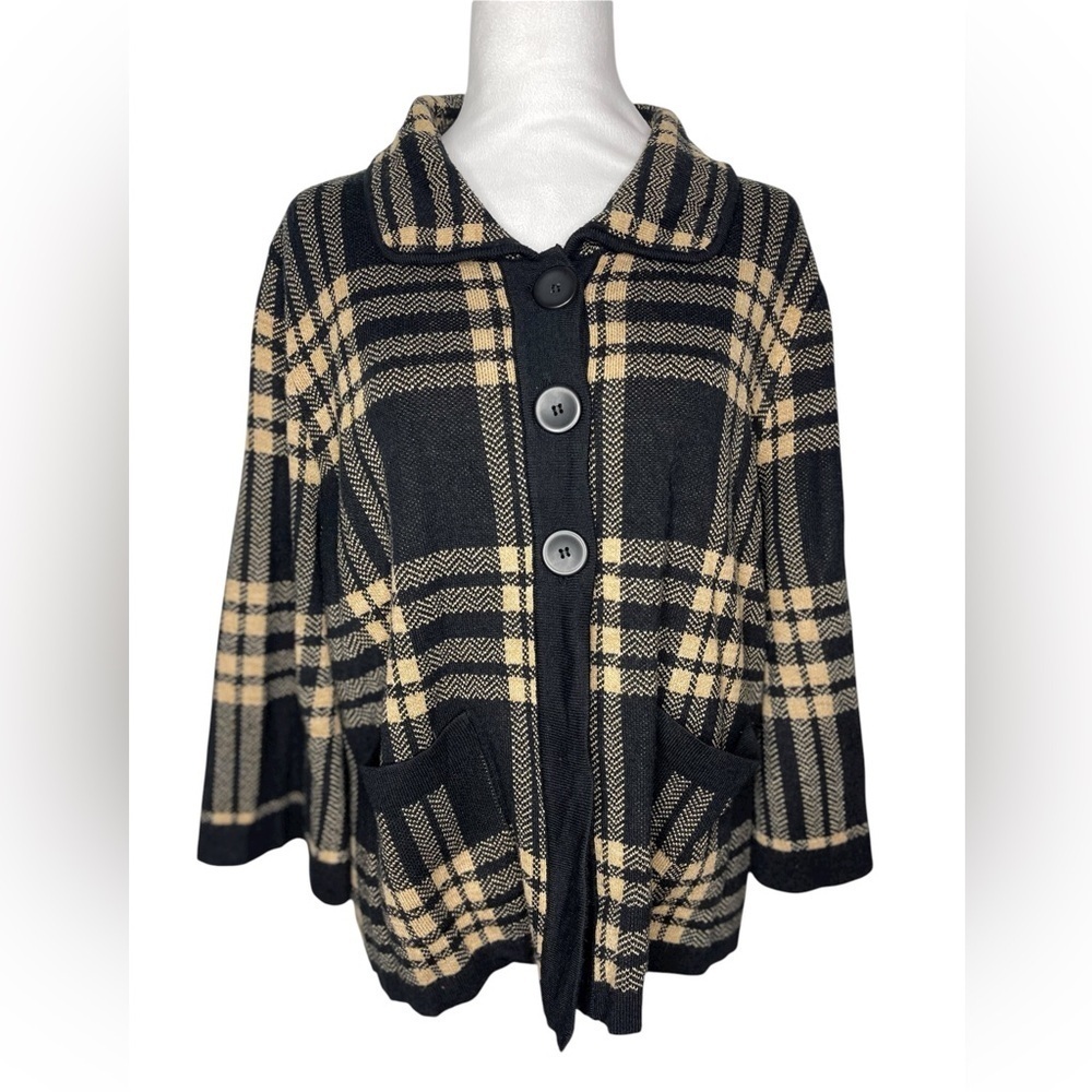 Plaid Button Front Jacket Women's Checkered Coat Fall Preppy Chic Outerwear XLG